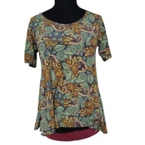 LulaRoe Short Sleeve Paisley Vented Sides Scoop Neck High Low Tunic Top XXS